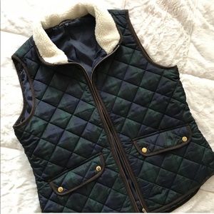 BRITISH KHAKI TARTAN PLAID SHERPA PUFFER